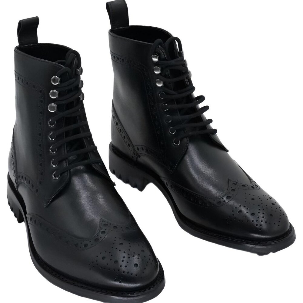 Anthony Veer James Grant Wingtip Boots Black Lug Sole US 7